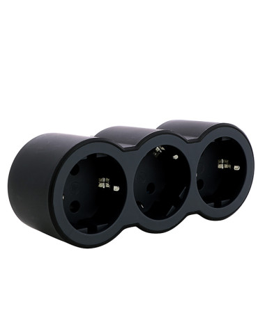 CLAVIJA ADAPTADOR TRIPLE 3TX2P+T 16A FRONT NEGRA