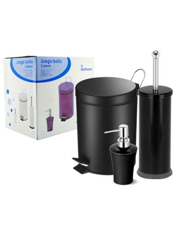JUEGO BAÑO 3PZ CUBO 3L NEGRO