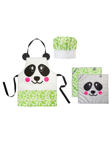 DELANTAL+GORRO+2PAÑOS PANDA INFANTIL
