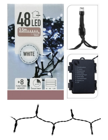 GUIRNALDA A PILAS MULTIFUNCION 48 LEDS LUZ BL FRIO