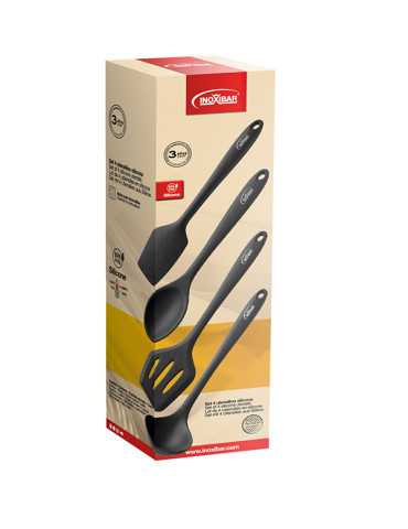 UTENSILIOS COCINA SILICONA NEGRA 4 PZAS