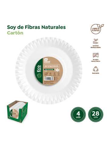 PLATO DESECHAB PIZZA CARTON BCO B/4