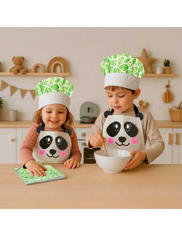 DELANTAL+GORRO+2PAÑOS PANDA INFANTIL