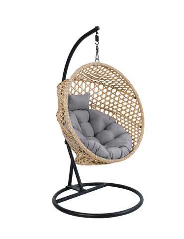 SILLON COLGANTE PLEG NATURAL C/COJIN GRIS