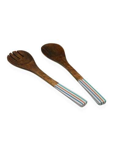 CUBIERTOS SERVIR MADERA RAYAS SET 2 PZ