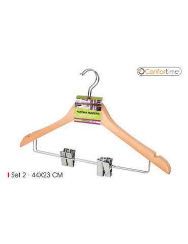 PERCHA MADERA RECTA C/PINZA SET-2