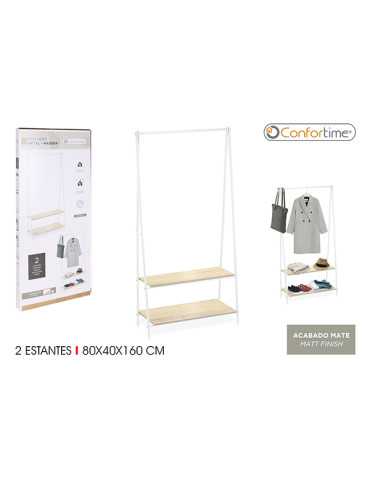 PERCHERO METAL MADERA BLANCA 2 NIVELES